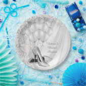 白サテンエレガントシルバーシューブライダルシャワー ペーパープレート (パーティー)