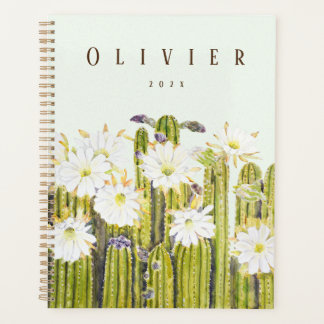 白サボテンの花の水色の手絵を描 プランナー手帳
