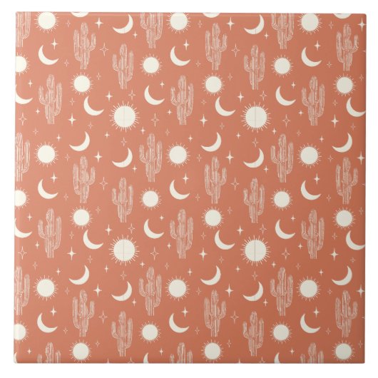 白サボテン模様 タイル (正面)