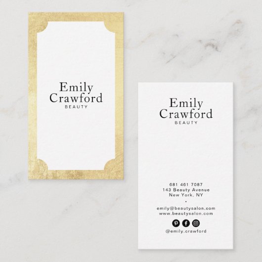 白シックエレガント金ゴールドミニマル美しいサロン 名刺 (正面/裏面)