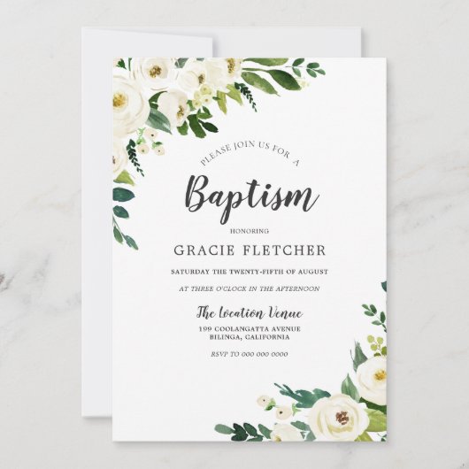 白シャンパンの花エレガント洗礼 招待状 (正面)