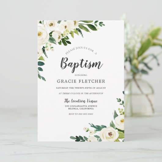 白シャンパンの花エレガント洗礼 招待状 (スタンド正面)