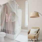 白シルクピンクモノグラムエレガントスクリプ結婚ト シャワーカーテン