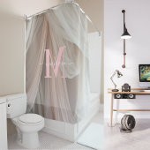 白シルクピンクモノグラムエレガントスクリプ結婚ト シャワーカーテン