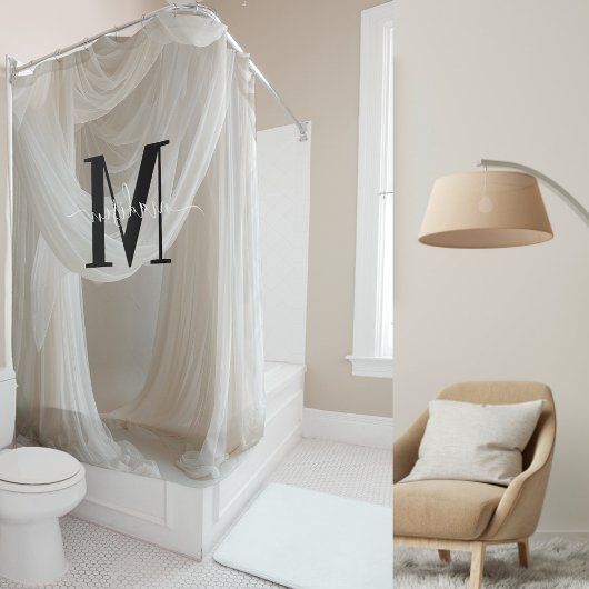 白シルクブラックはっきりしたモノグラム可愛いスクリプ結婚ト シャワーカーテン