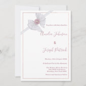 白シルクボウピンクの花結婚式招待状 招待状 (正面)