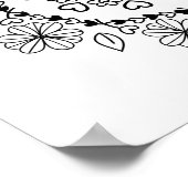 白シンプルい背景に黒フローラ曼荼羅 ポスター (角)