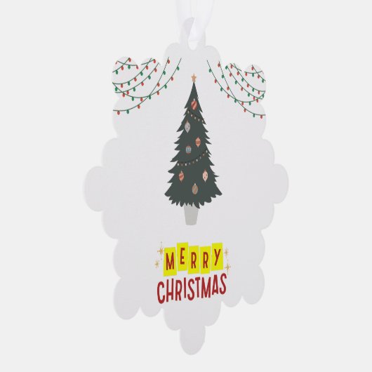 白シンプルとクリスマスの木メリークリスマス オーナメントカード (右)