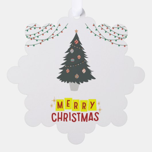 白シンプルとクリスマスの木メリークリスマス オーナメントカード (裏面)