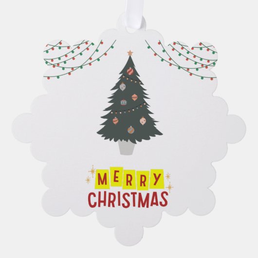 白シンプルとクリスマスの木メリークリスマス オーナメントカード (正面)