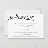 白シンプルと黒のハートレスポンスウェディングRSVP 出欠カード (正面)