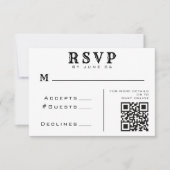 白シンプルと黒のQRコードの結婚詳細RSVP 出欠カード (正面)