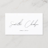 白シンプルと黒手書きスクリプトQRコード 名刺 (正面)