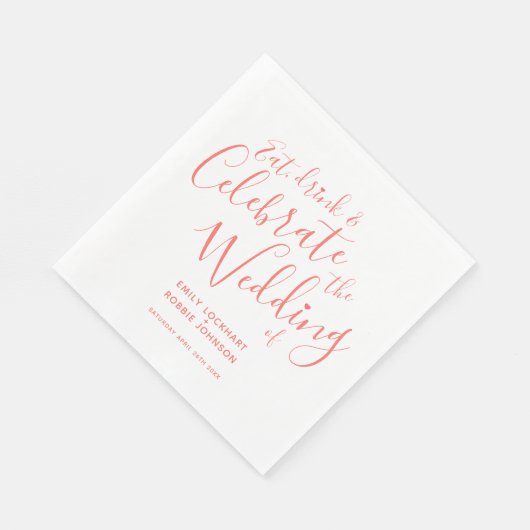 白シンプルのナプキンにコーラルスクリプ結婚ト文字 スタンダードランチョンナプキン (角)
