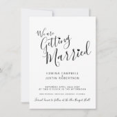 白シンプルのモノラル黒スクリプト文字結婚 招待状 (正面)