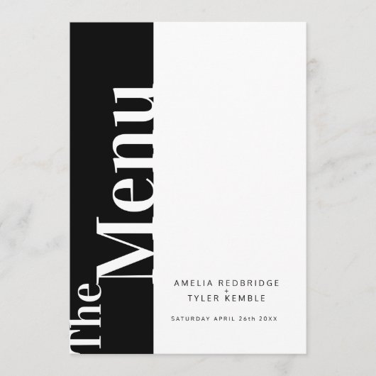 白シンプルの文字が付いたモノ結婚ブラック メニュー (正面)