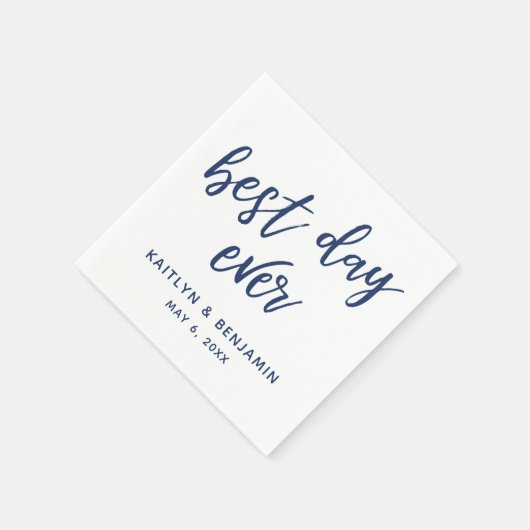 白シンプルの最高の消えない海軍の手書き日 スタンダードカクテルナプキン (角)