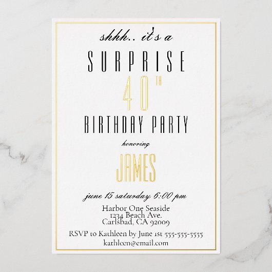 白シンプルエレガントモダン金ゴールド銀 箔招待状 (正面)