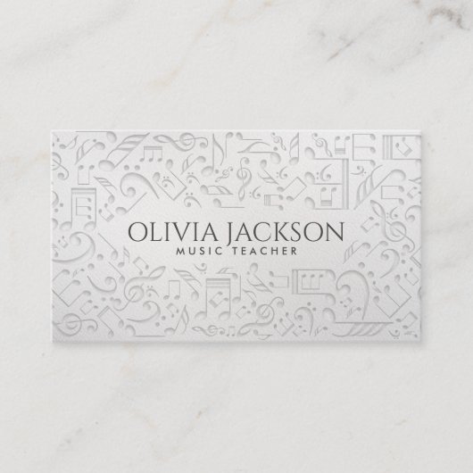 白シンプルエレガント紙音符パターン 名刺 (正面)
