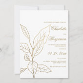 白シンプルエレガント金ゴールドグリッターフローラ結婚の 招待状 (正面)