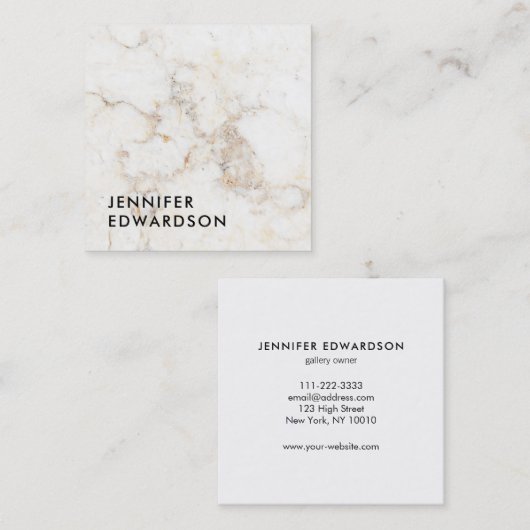 白シンプルエレガント金ゴールドプロフェッショナル スクエア名刺 (正面/裏面)