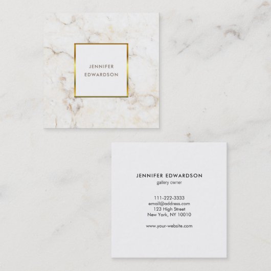 白シンプルエレガント金ゴールドプロフェッショナル スクエア名刺 (正面/裏面)