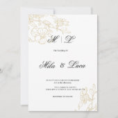 白シンプルエレガント金ゴールド結婚フローラ 招待状 (正面)