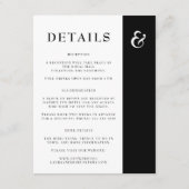 白シンプルエレガント黒の結婚詳細 エンクロージャーカード (正面)