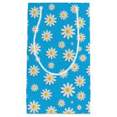 白シンプルデイジー花柄かわいい青 スモールペーパーバッグ (正面)