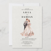 白シンプルピンクフローラカップル結婚写真 招待状 (正面)