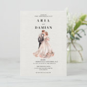 白シンプルピンクフローラカップル結婚写真 招待状 (スタンド正面)