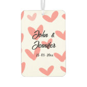 白シンプルミニマル文字スタイル結婚赤いハート カーエアーフレッシュナー (裏面)