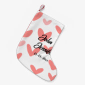 白シンプルミニマル文字スタイル結婚赤いハート スモールクリスマスストッキング (正面 (吊り時))