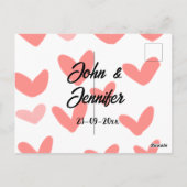 白シンプルミニマル文字スタイル結婚赤いハート ポストカード (裏面)