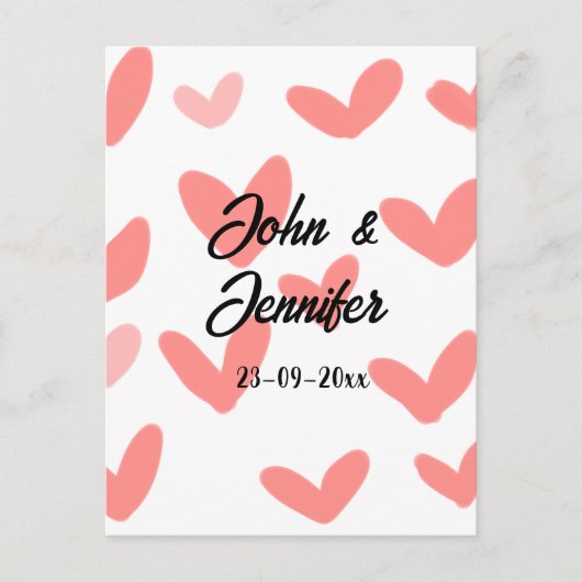 白シンプルミニマル文字スタイル結婚赤いハート ポストカード (正面)