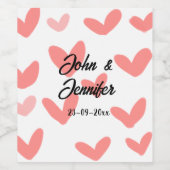 白シンプルミニマル文字スタイル結婚赤いハート ワインラベル (シングルラベル)