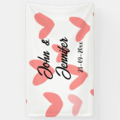 白シンプルミニマル文字スタイル結婚赤いハート 横断幕 (縦)