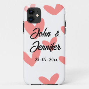 白シンプルミニマル文字スタイル結婚赤いハート iPhone 11 ケース