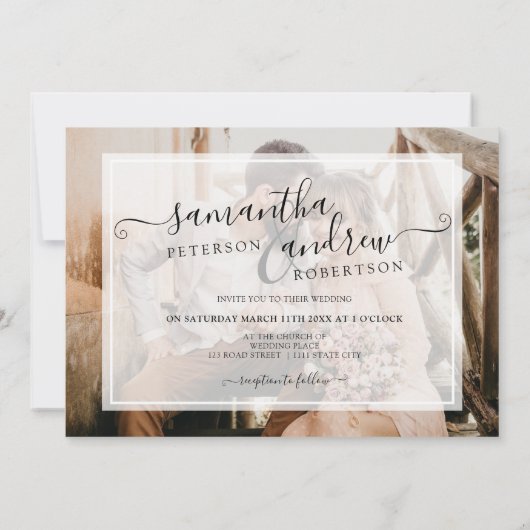 白シンプルミニマル脚本4枚結婚の写真 招待状 (裏面)