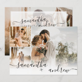 白シンプルミニマル脚本4枚結婚の写真 招待状