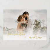 白シンプルミニマル脚本5枚結婚の写真 箔招待状 (正面)