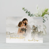 白シンプルミニマル脚本5枚結婚の写真 箔招待状 (立ち正面)