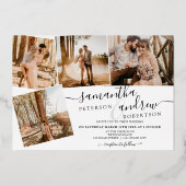 白シンプルミニマル脚本5枚結婚の写真 箔招待状 (裏面)