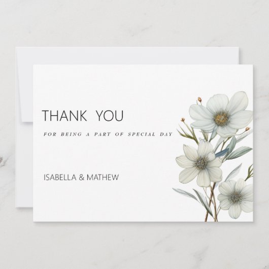 白シンプルミントグリーン春フローラありがとう 招待状 (正面)