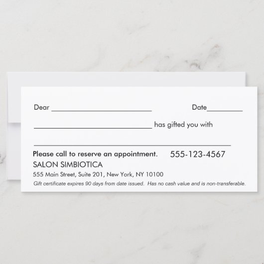 白シンプルモダンと黒のギフト券 (裏面)