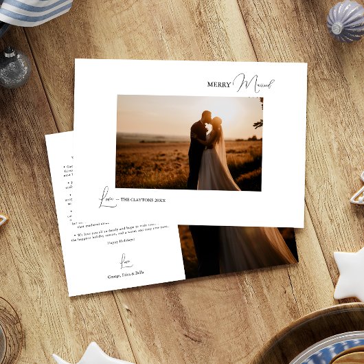 白シンプルモダンメリークリスマス結婚した写真 シーズンカード
