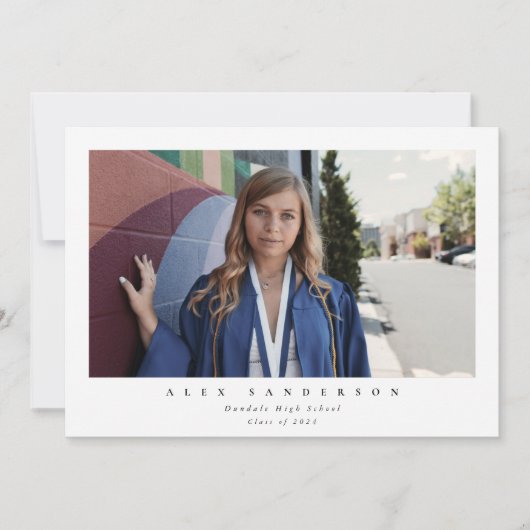 白シンプルモダン独身の写真卒業 案内状 (正面)