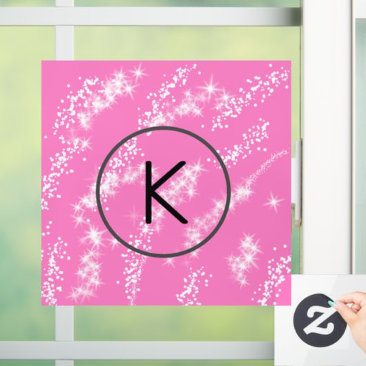 白シンプルモノグラムミニマルピンクグリッター水 ウィンドウサイン (ホーム)