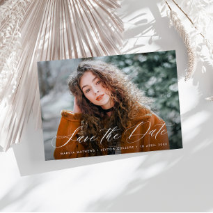 白シンプルレタリング卒業賞期日 ポストカード