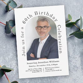 白シンプル人写真第60回誕生日パーティー 招待状